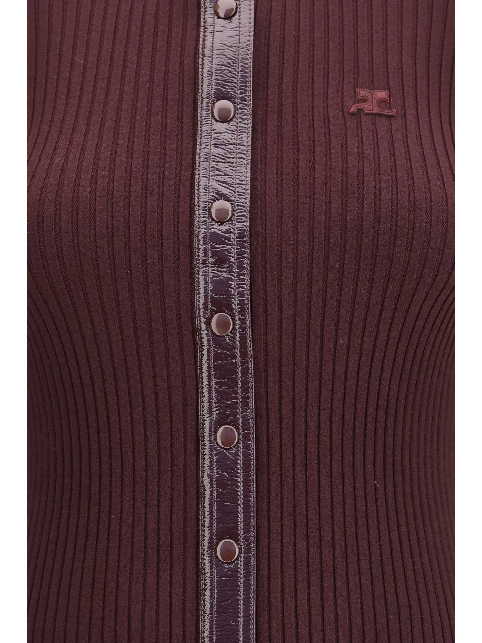 Ribbed Viscose with Vinyl Trim Cardigan — Burgundy