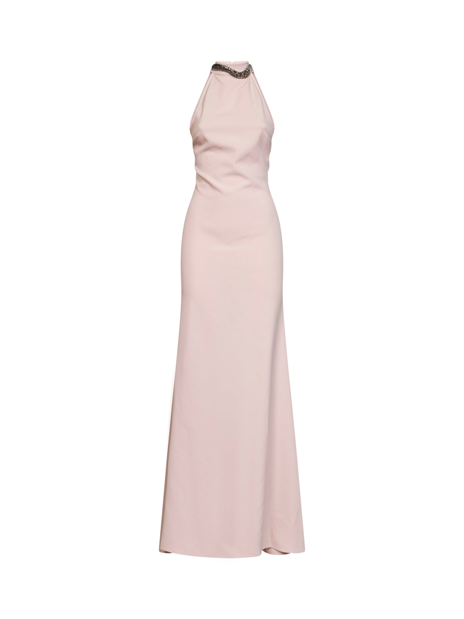 Jewel-Embroidered Halter Maxi Dress — Pink