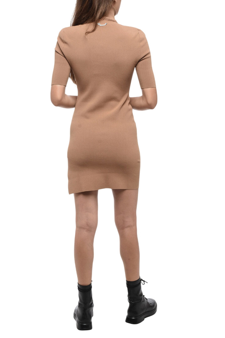 Beige Mock Collar Mini Dress