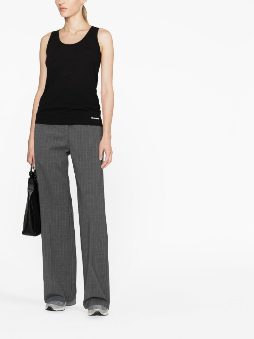 Black Crewneck Sleeveless Top In Cotton Woman
