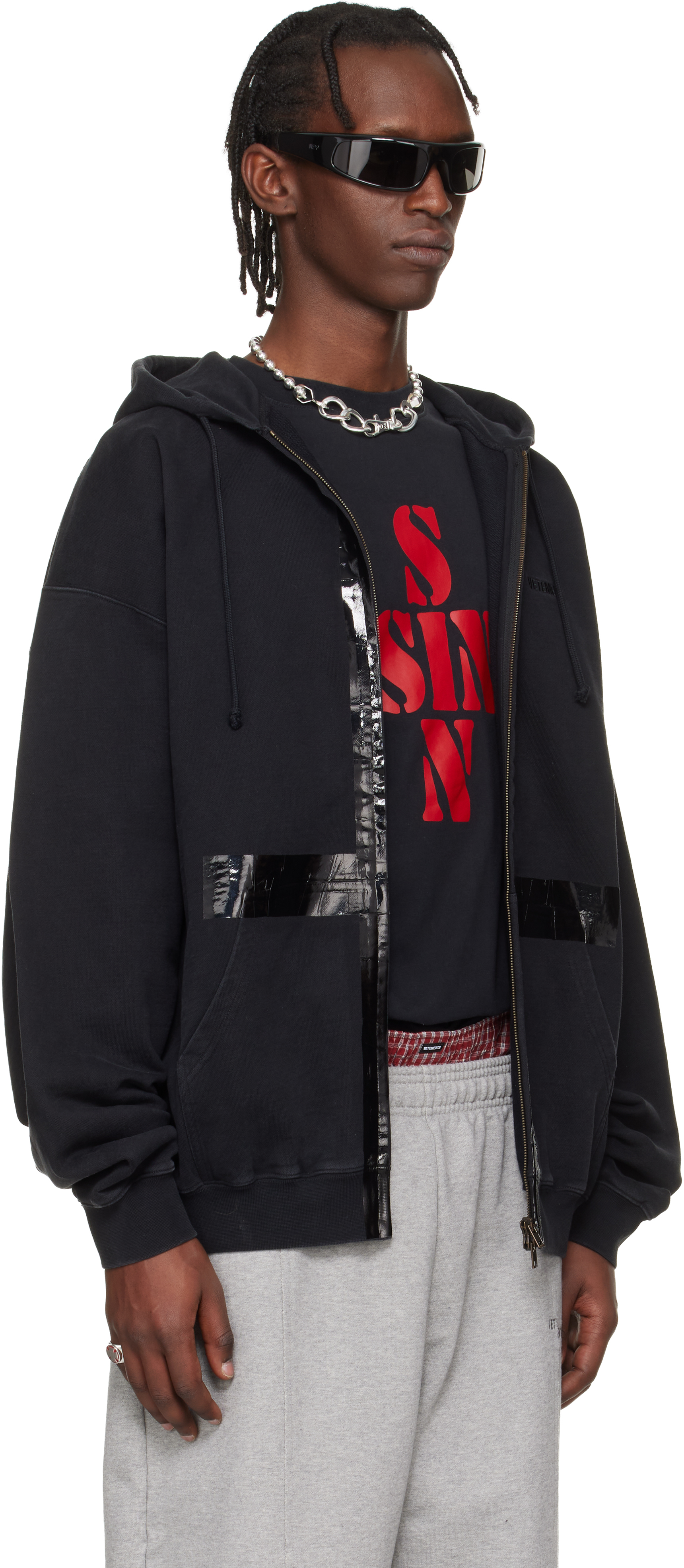 Black Taped Zip-Up Hoodie