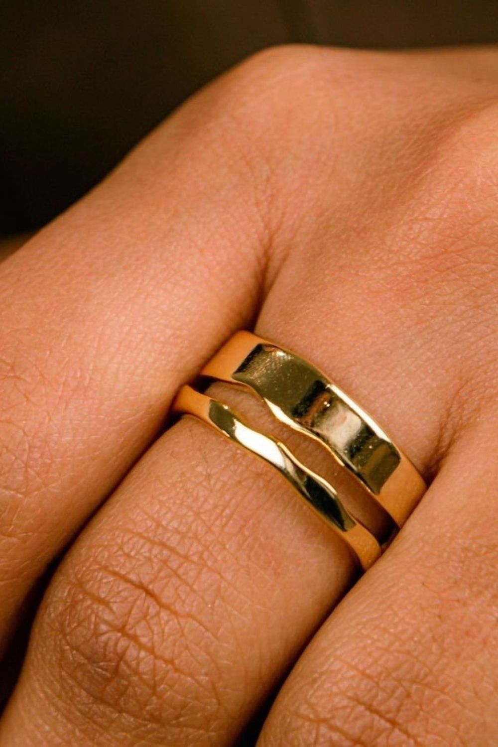 Adjustable Thick Hammered Silver Irregular Cuff Band Wave Ring