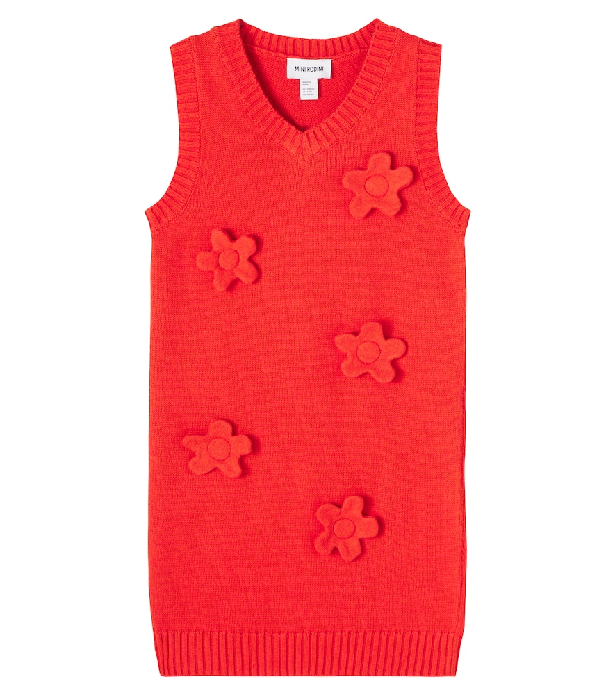 Floral-appliqué cotton and wool dress