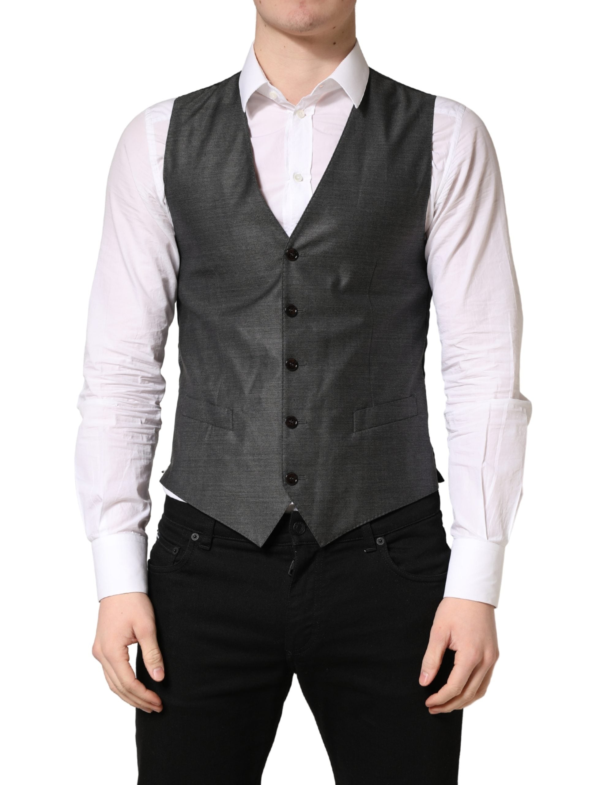 Virgin Wool Dress Vest — Gray