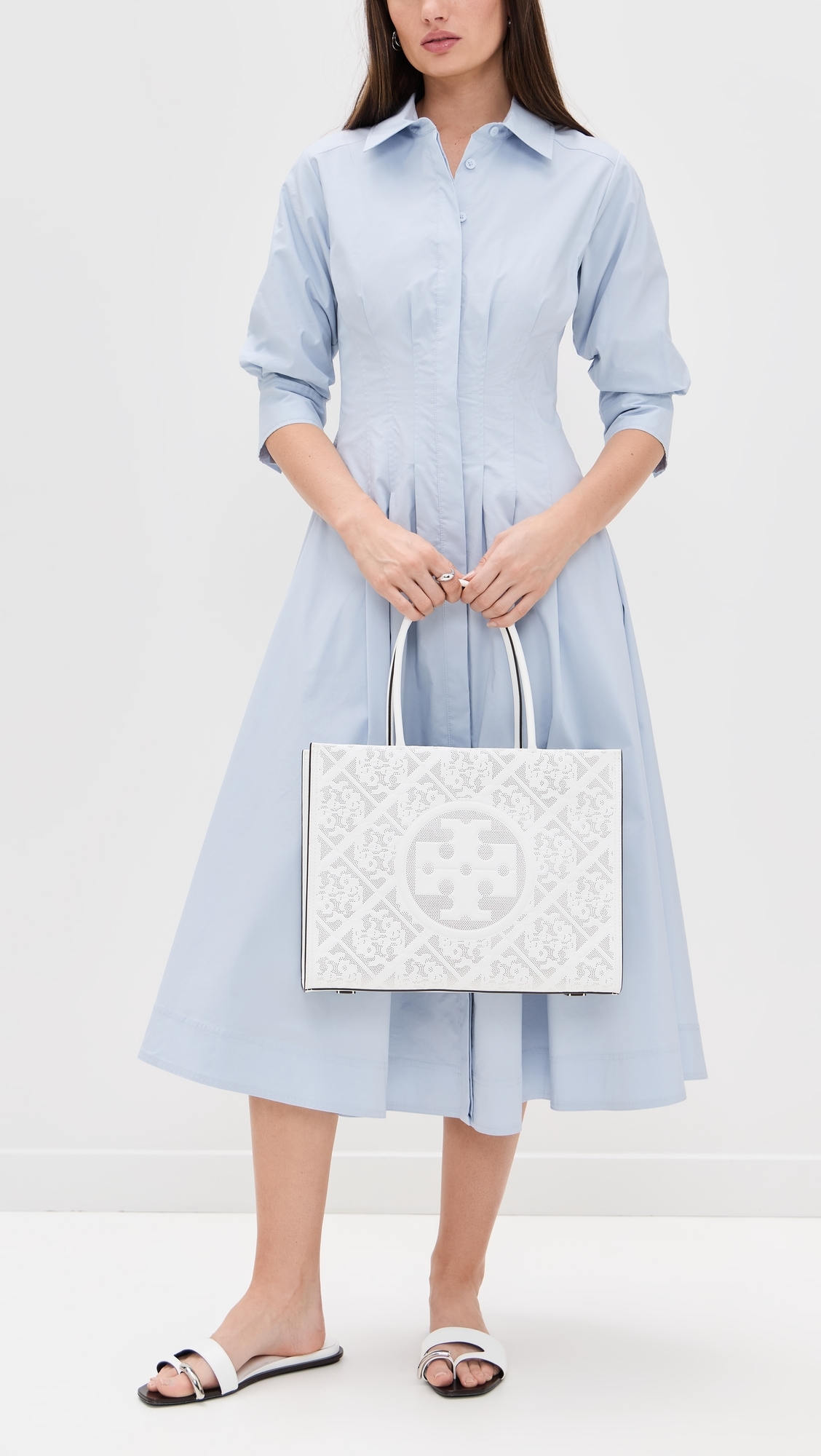 Tory Burch Ella Bio Perforated Small Tote Blanc One Size