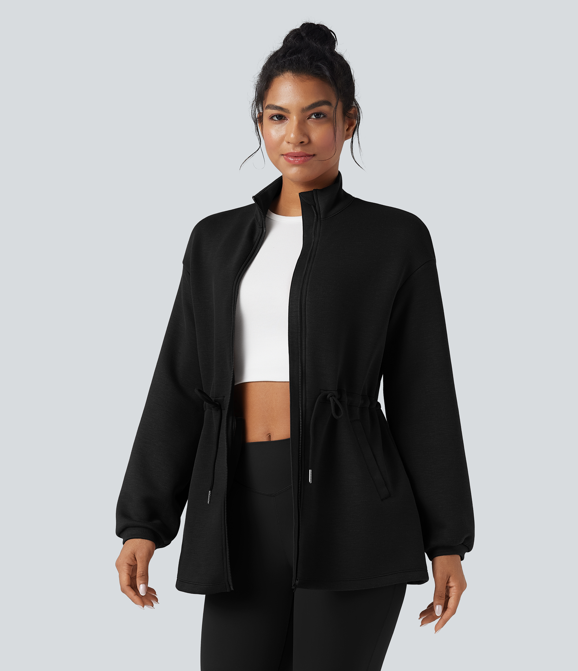 Halara SpacerTek™ Turtleneck Long Sleeve Drawstring Casual Jacket with Pockets - Black