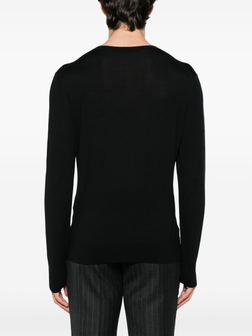 Black Fine Wool Crew Jumper