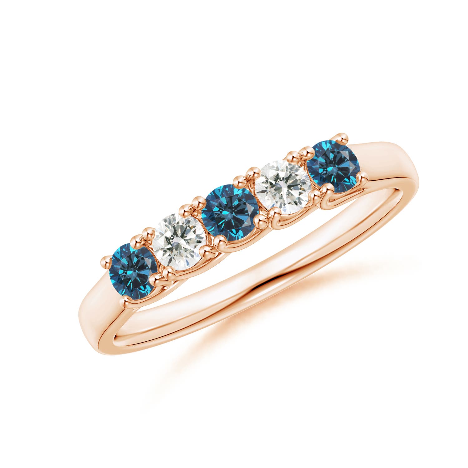 Angara 0.26 Carat Half Eternity Five Stone Enhanced Blue and White Diamond Wedding Ring in 14K Rose Gold