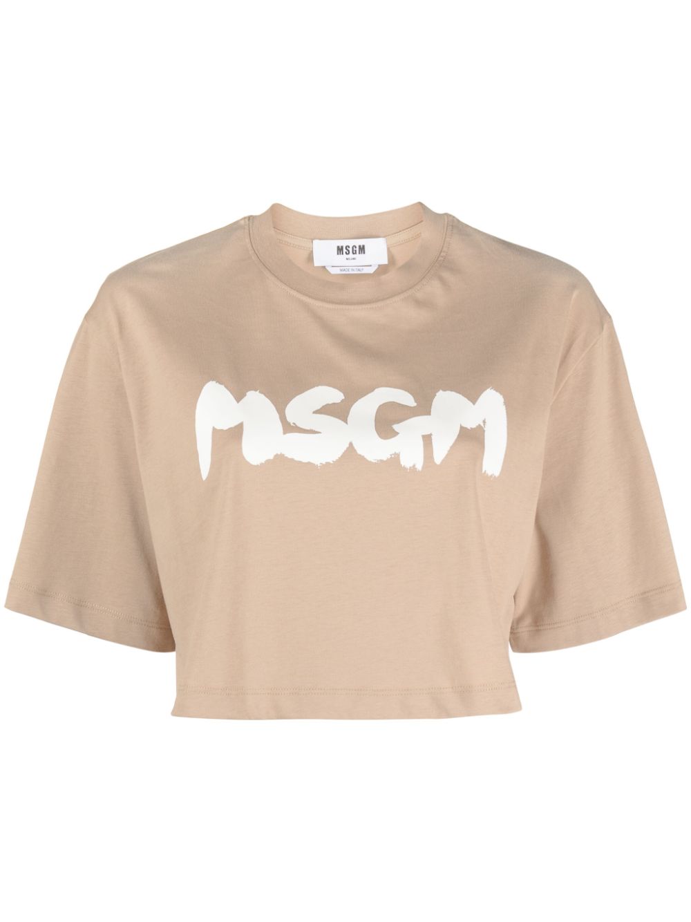 Cropped logo-print cotton T-shirt - Brown