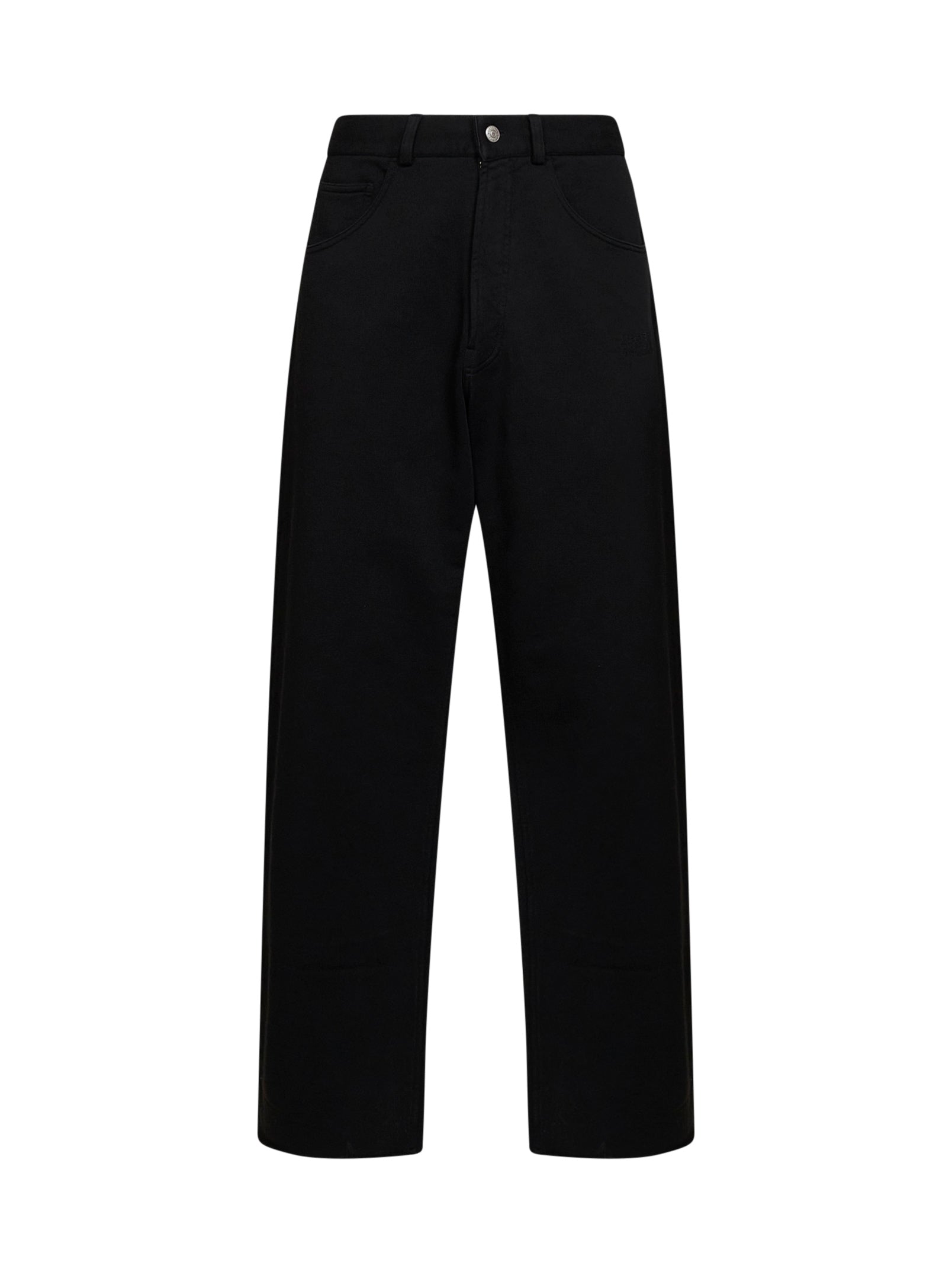 Wide-Leg Cotton Trousers — Black