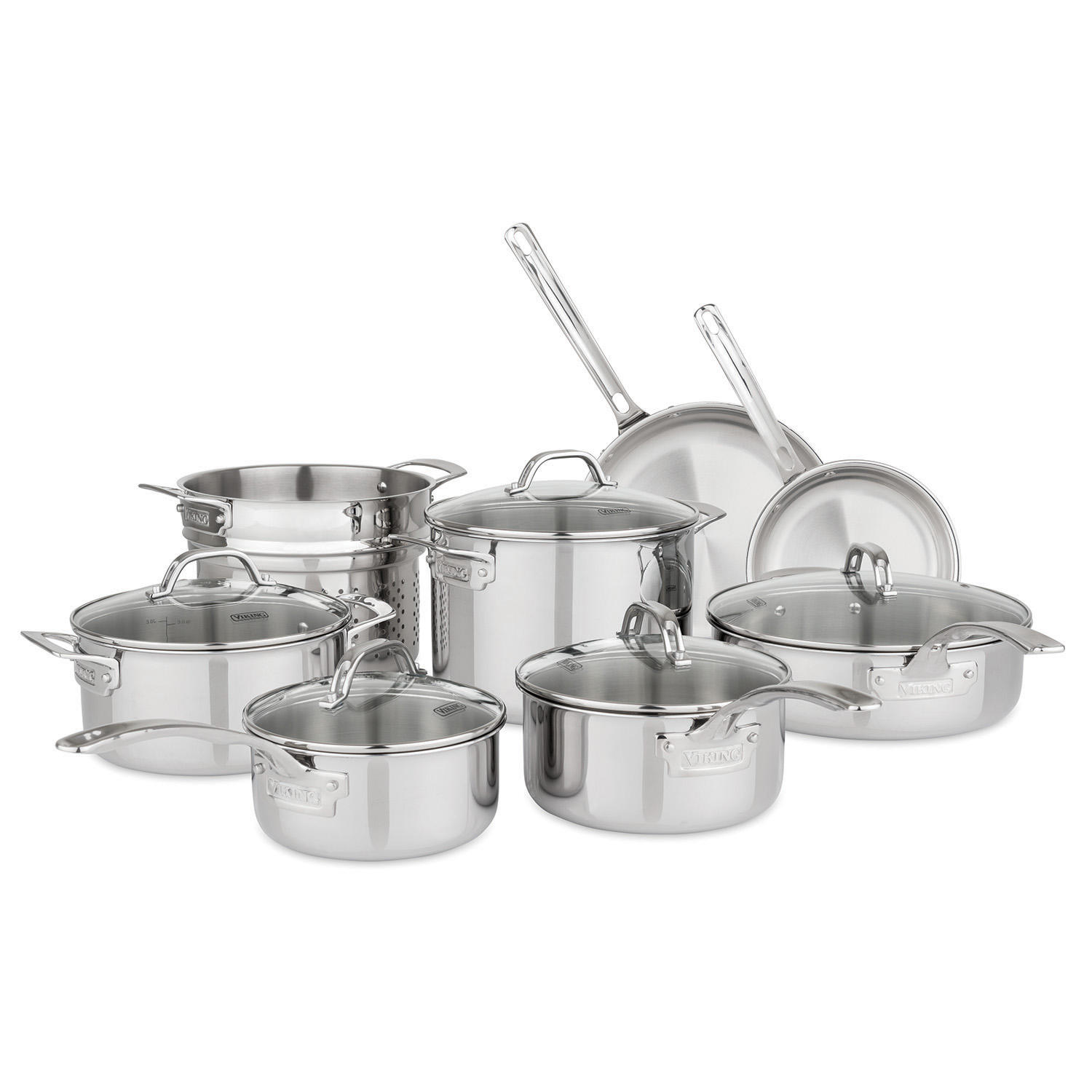 13-Piece Tri-Ply Stainless Steel Cookware Set with Glass Lids