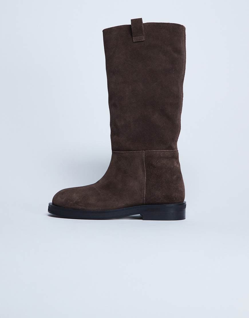 Rory real suede leather riding boots in chocolate-Brown