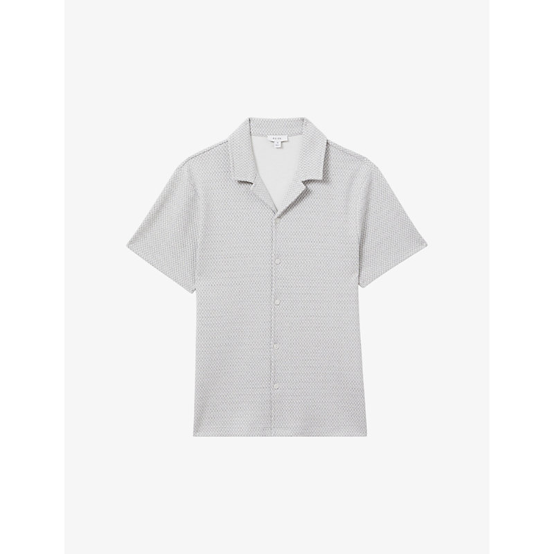 Mens Light Grey Brewer Textured-weave Stretch Cotton-blend Shirt S