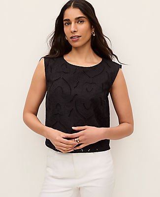 Ann Taylor Petite Eyelet Cropped Top