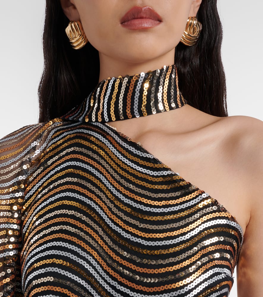 Glaum one-shoulder sequined gown