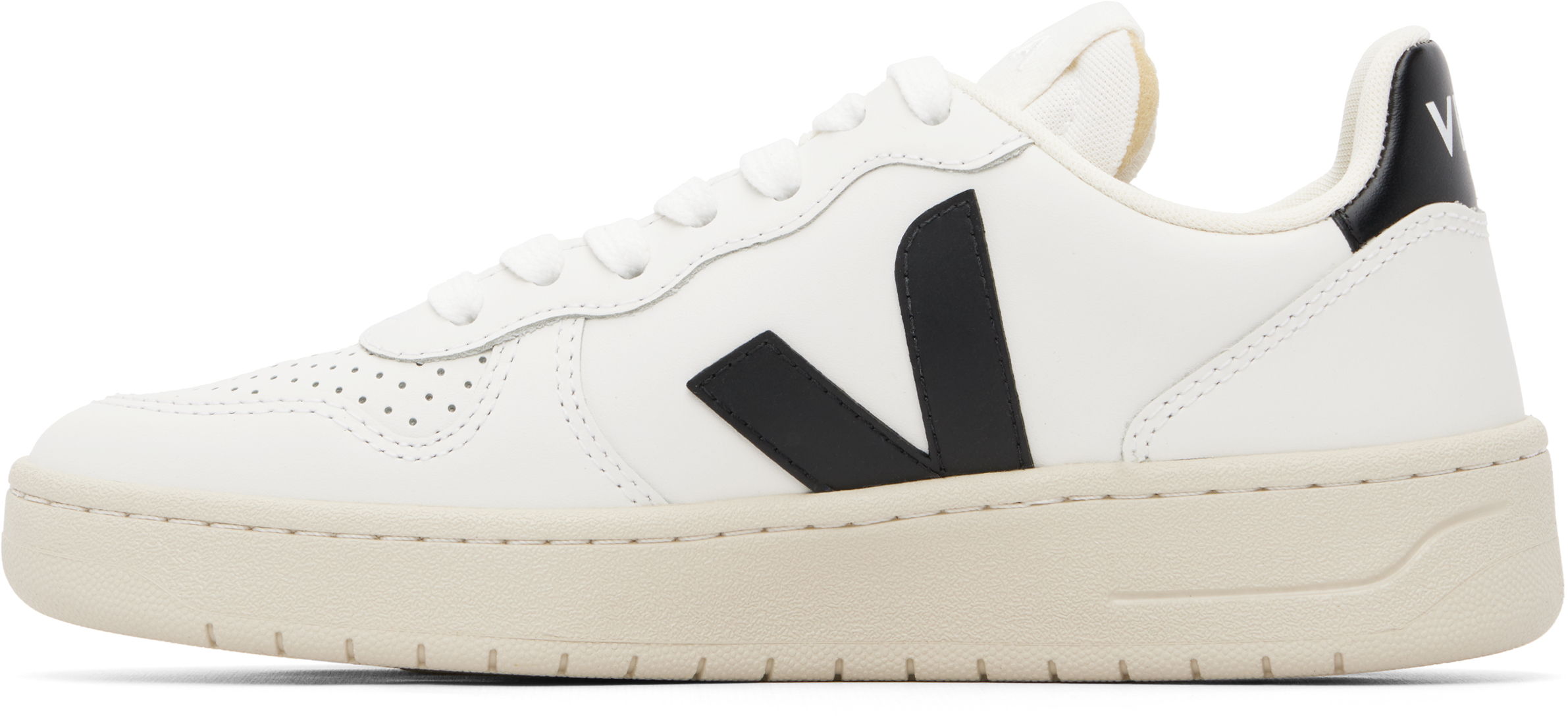 White & Black V-10 Leather Sneakers