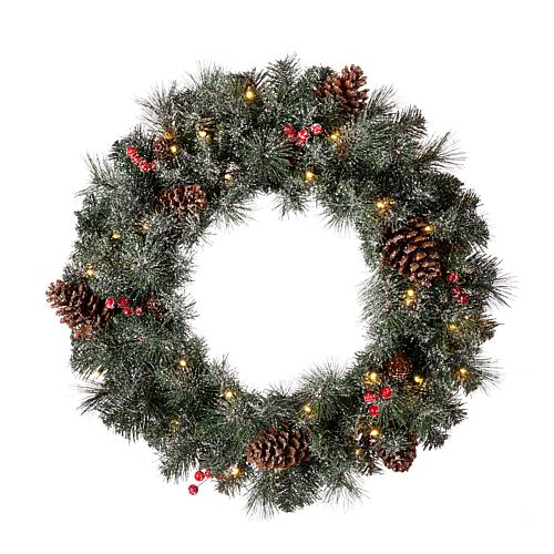 "24"" D Glittered Pine Cone Christmas Wreath with LED Lights"