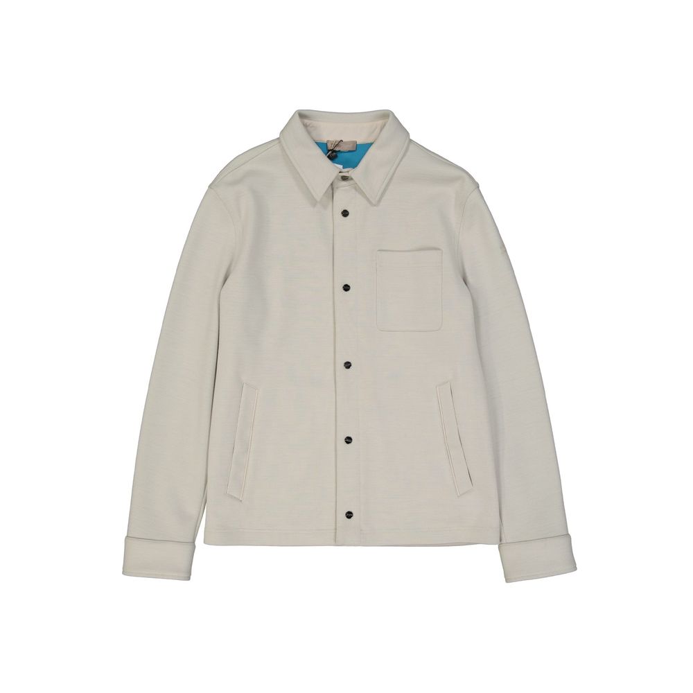 Wool-Blend Shirt Collar Jacket — Beige