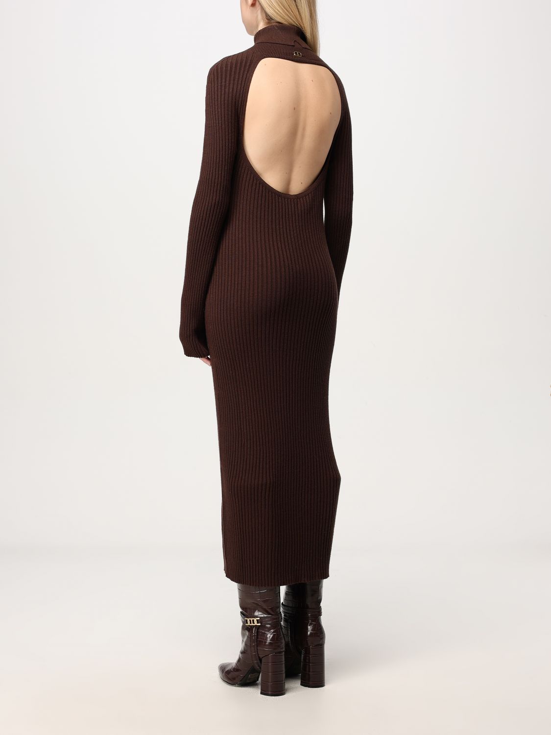 Ribbed midi dress - Brown