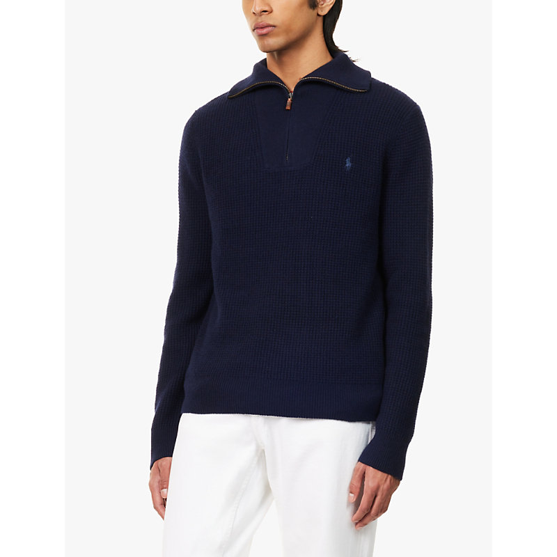 Mens Hunter VY Logo-embroidered Funnel-neck Wool and Cotton-blend Jumper