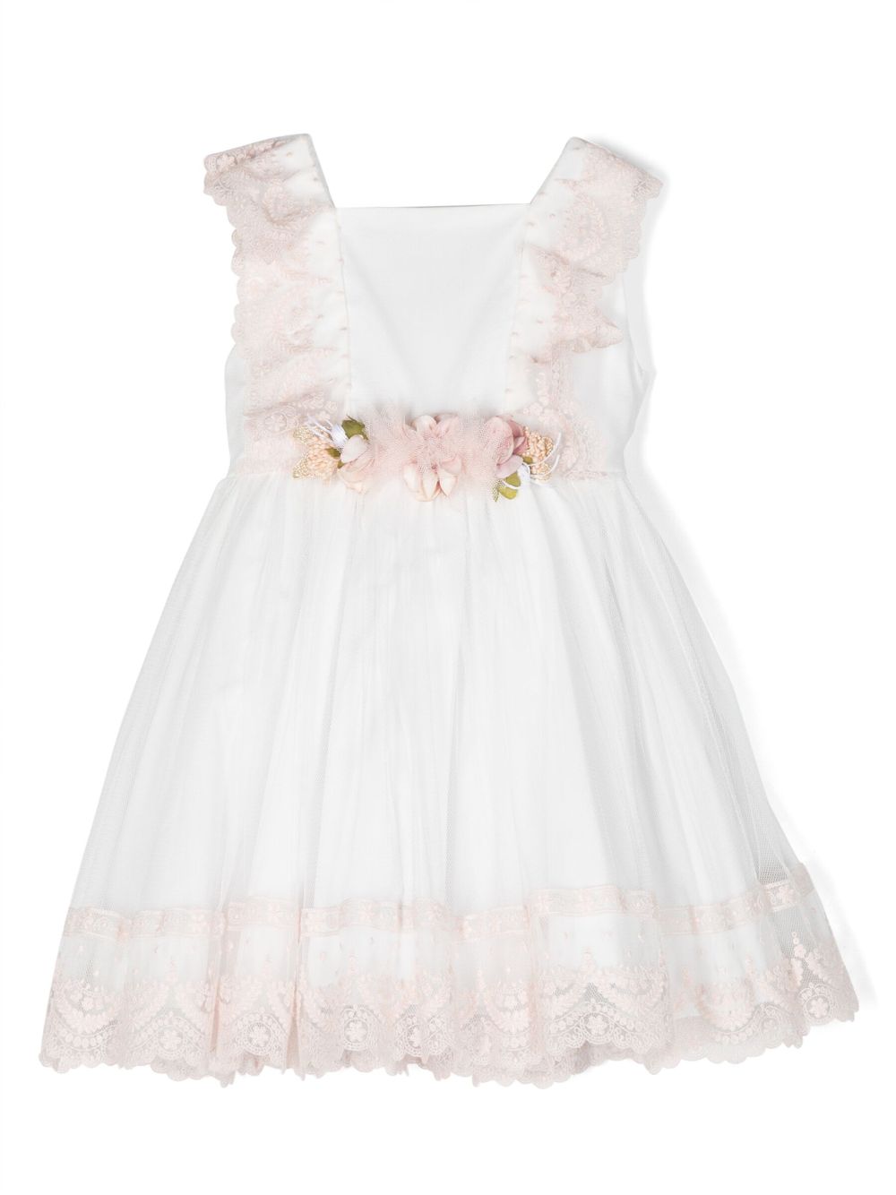 Sleeveless tulle flared dress - White