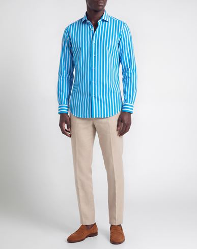 Man Shirt Azure Size 16 Cotton