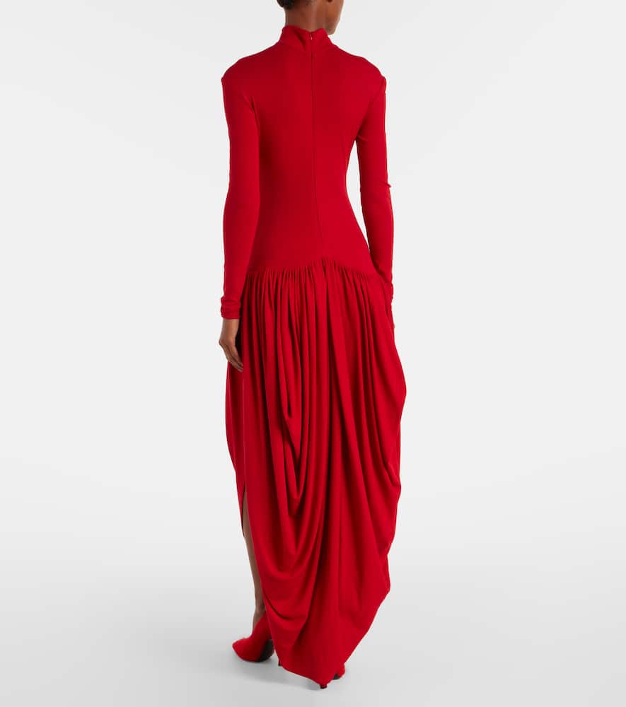 Asymmetric pleated turtleneck dress