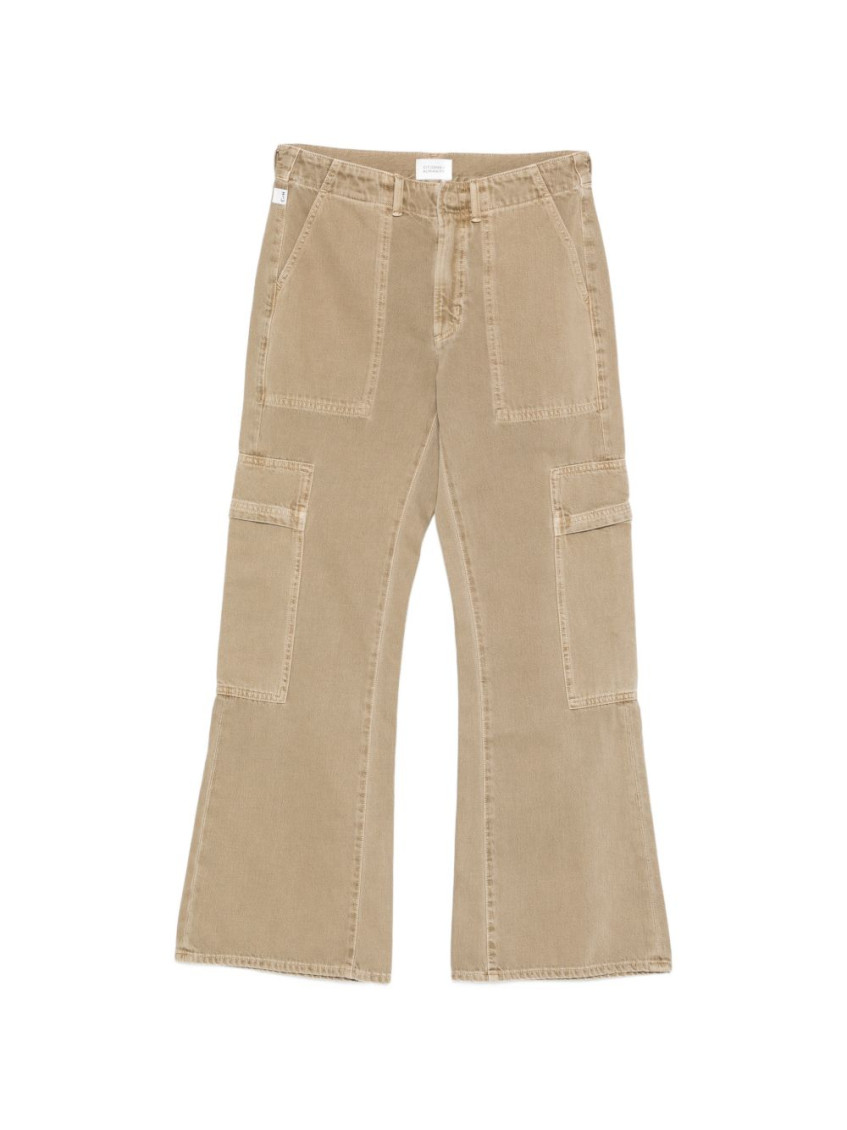 Beige Flared High Rise Jeans