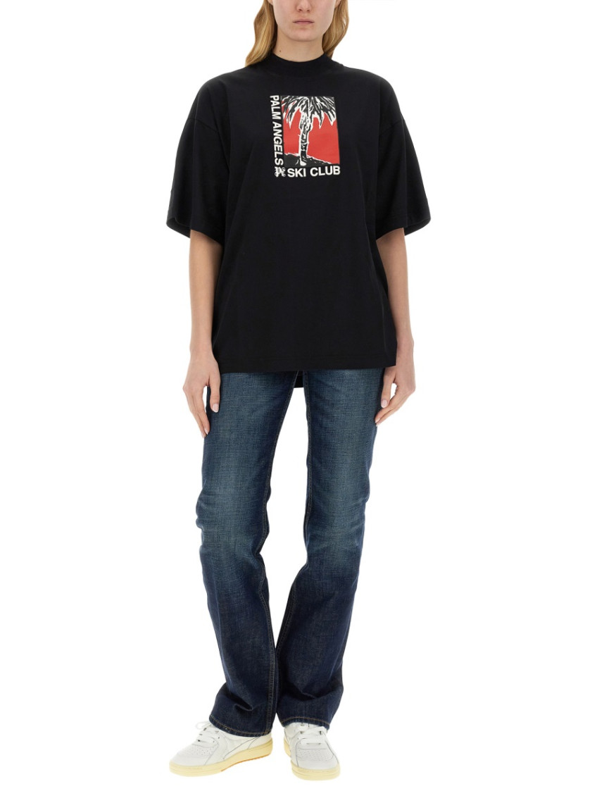 Ski Club-print cotton T-shirt - Black