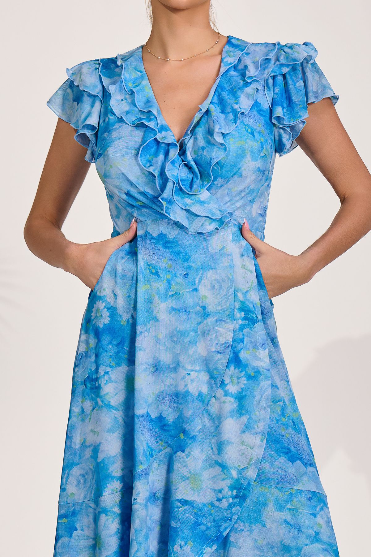 Jolie Moi Women's Ruffled Mesh Maxi Dress in Blue