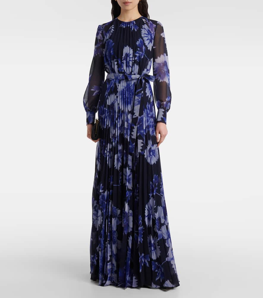 Floral pleated voile gown