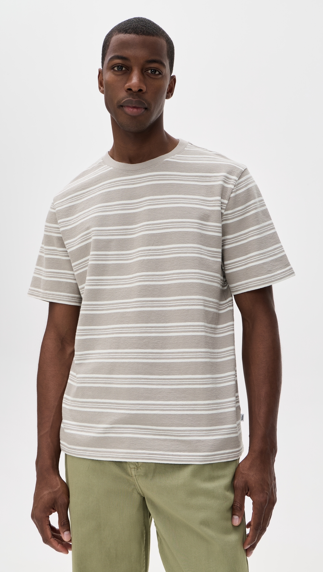 Textured Stripe Dean Tee Taupe/Ecru