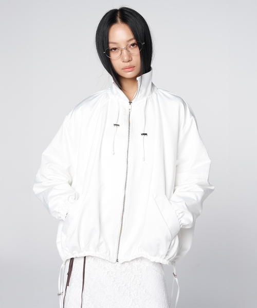 Glossy Shirring String Jacket White