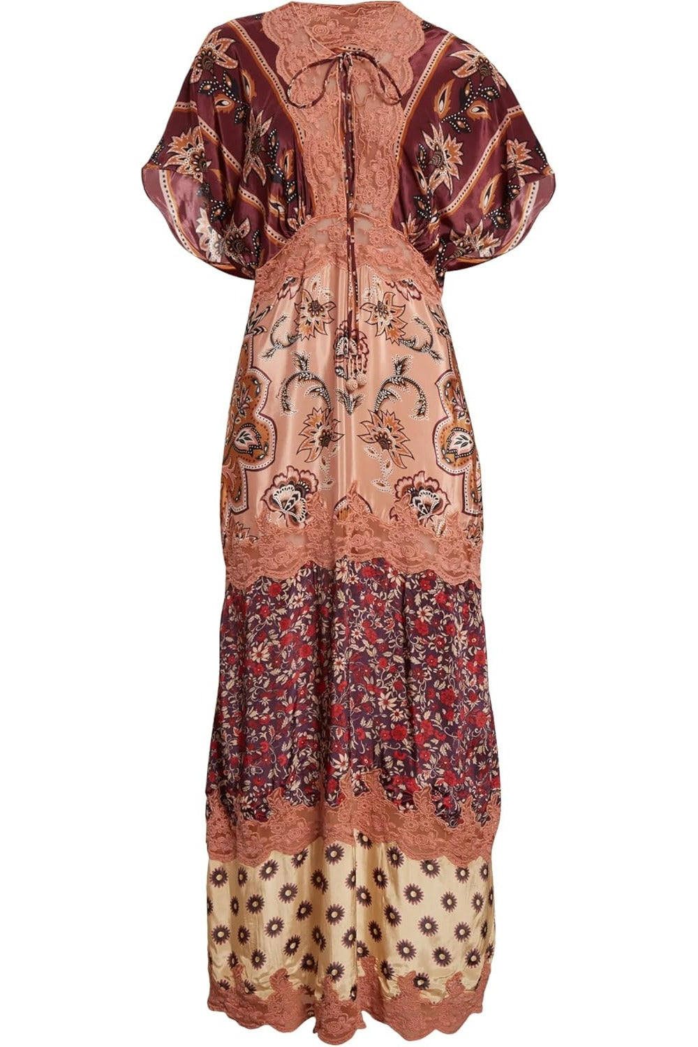 Women's Laces Short Sleeve Maxi Dress, Glam Tapestry Burgundy