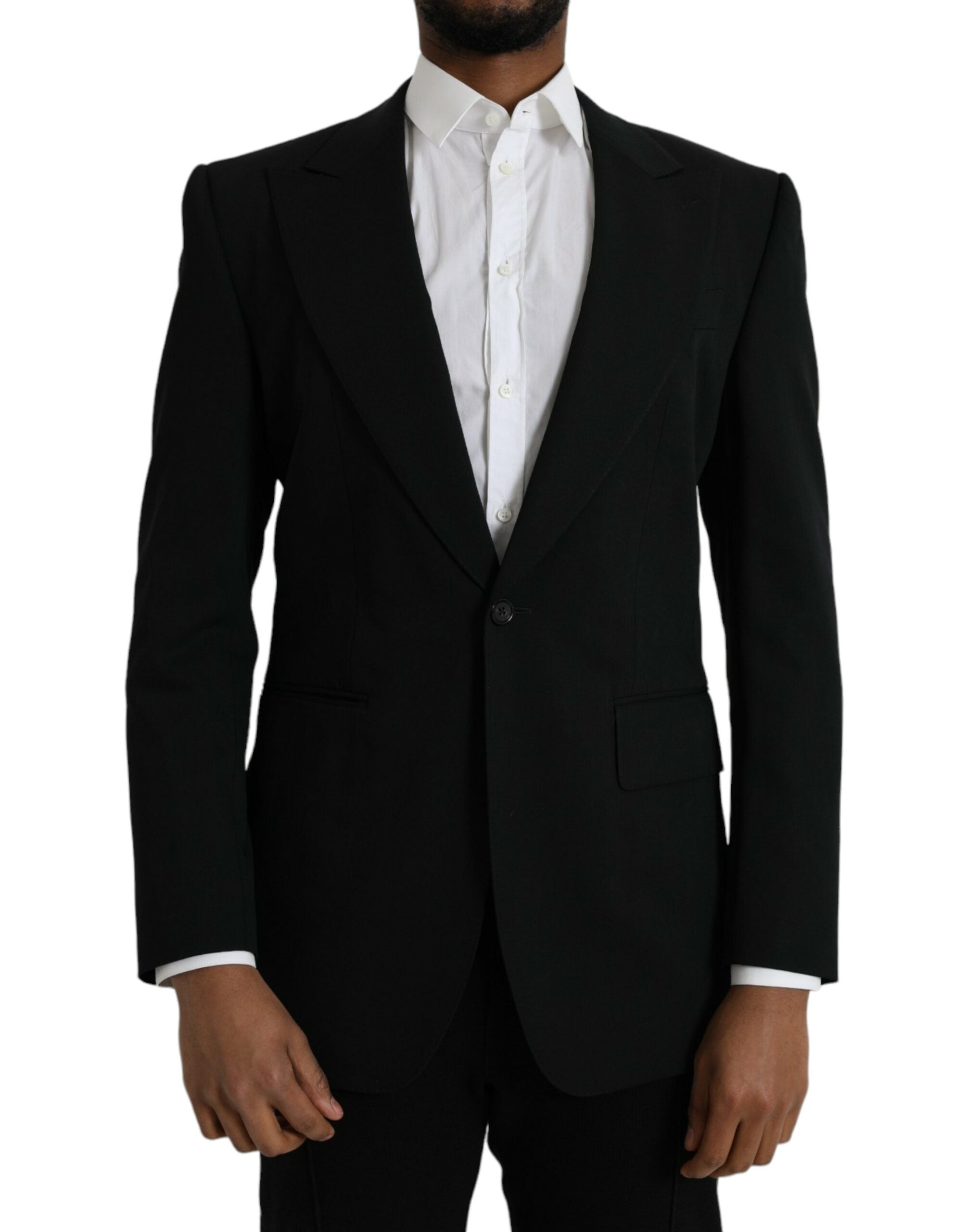 Virgin Wool Peak Single Breasted Blazer — Black