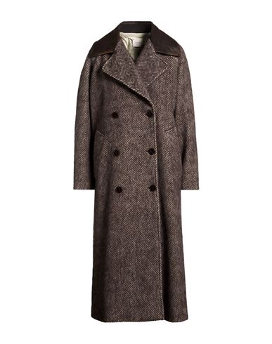 Crème Woman Coat Dark brown Size 6 Virgin Wool, Alpaca wool, Polyamide, Leather