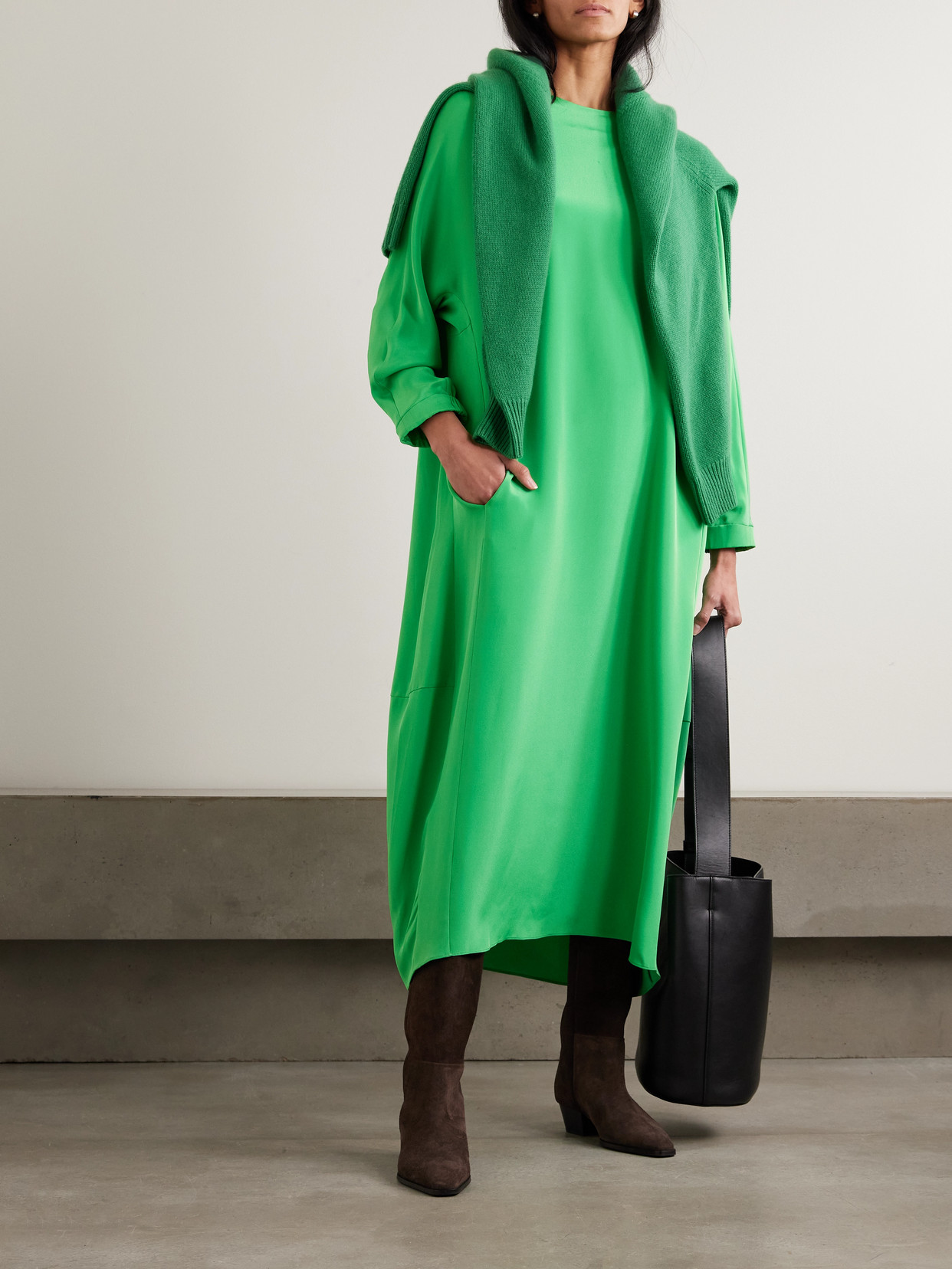Silk Crepe De Chine Maxi Dress - Green