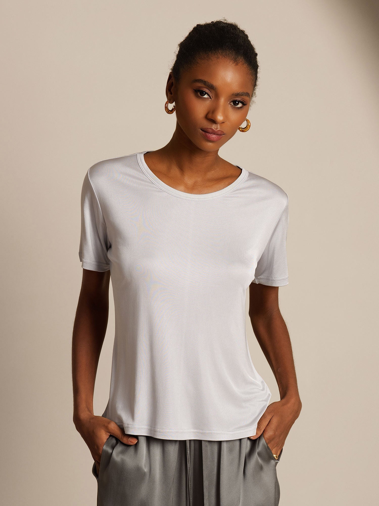 Silk Jersey Short Sleeve Round Neck Women's T-Shirt