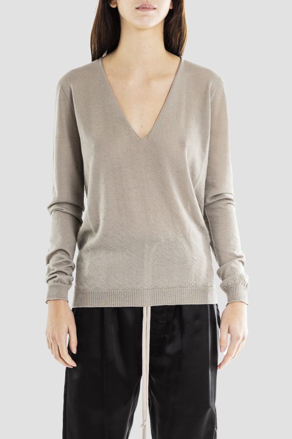V-Neck Knit Sweater — Gray