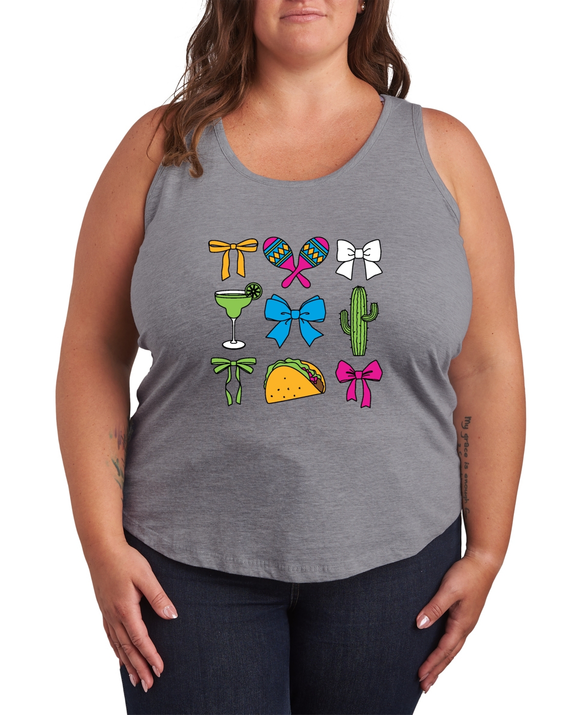Plus Size Instant Message Cinco De Mayo Bows Racerback Graphic Tank Top - Heather Gray