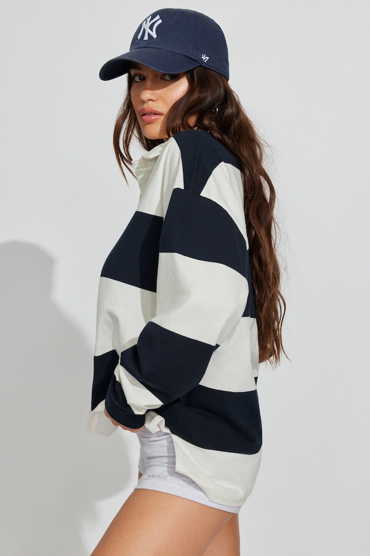 Relaxed Longsleeve Rugby Shirt - Blue - Women Clothing