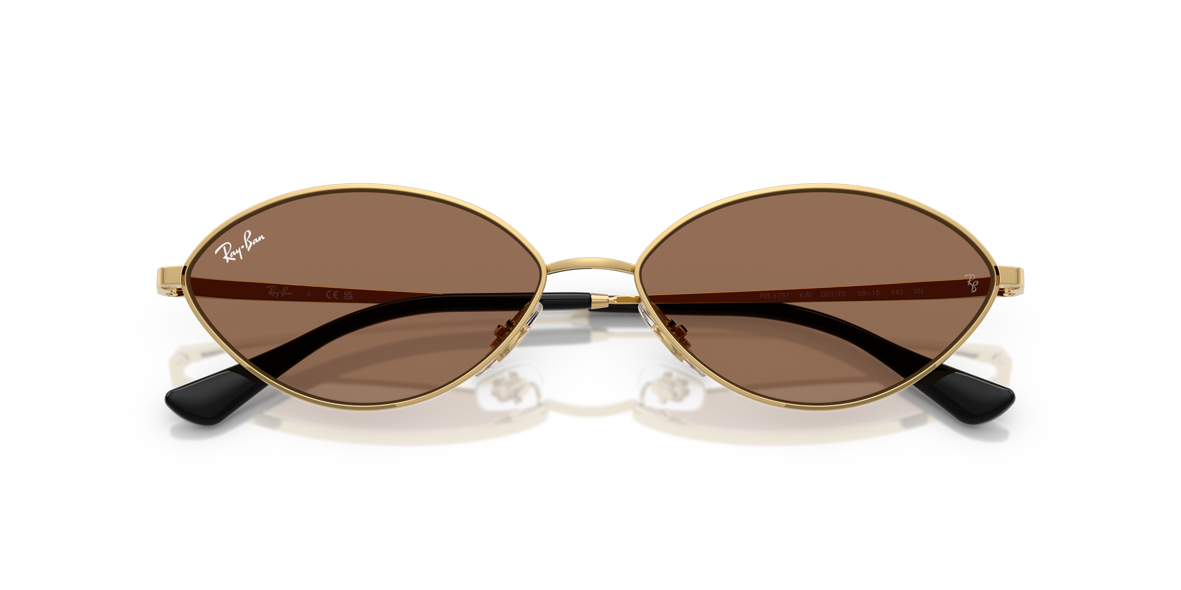 Ray - Ban Unisex Ray - Ban RB3757 KAI 001/73 Sunglasses Metal Gold Brown Round Norma