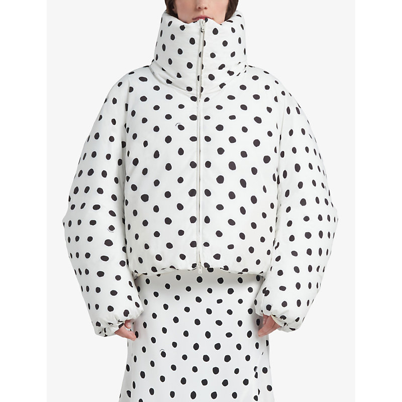 Womens Stone White Polka-dot High-neck Shell Jacket M