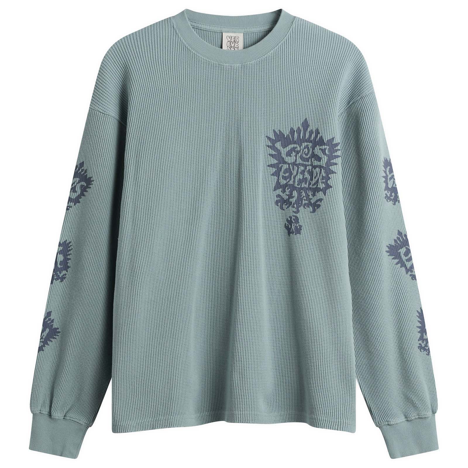 Women's Y.E.S Stamp Waffle Long Sleeve Light Blue