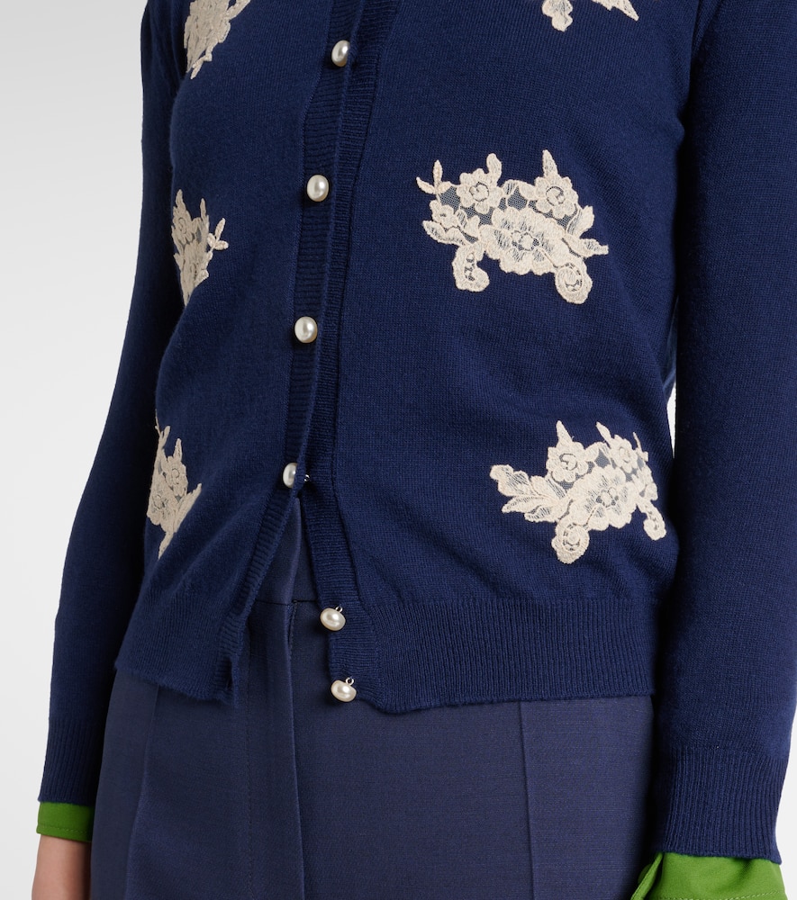 Lace-trimmed virgin wool cardigan
