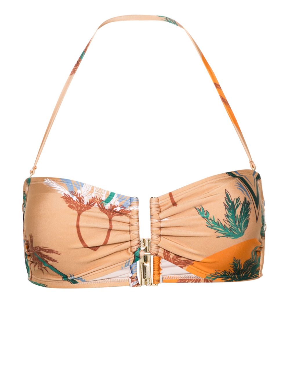 Palm tree-print bikini top - Neutrals