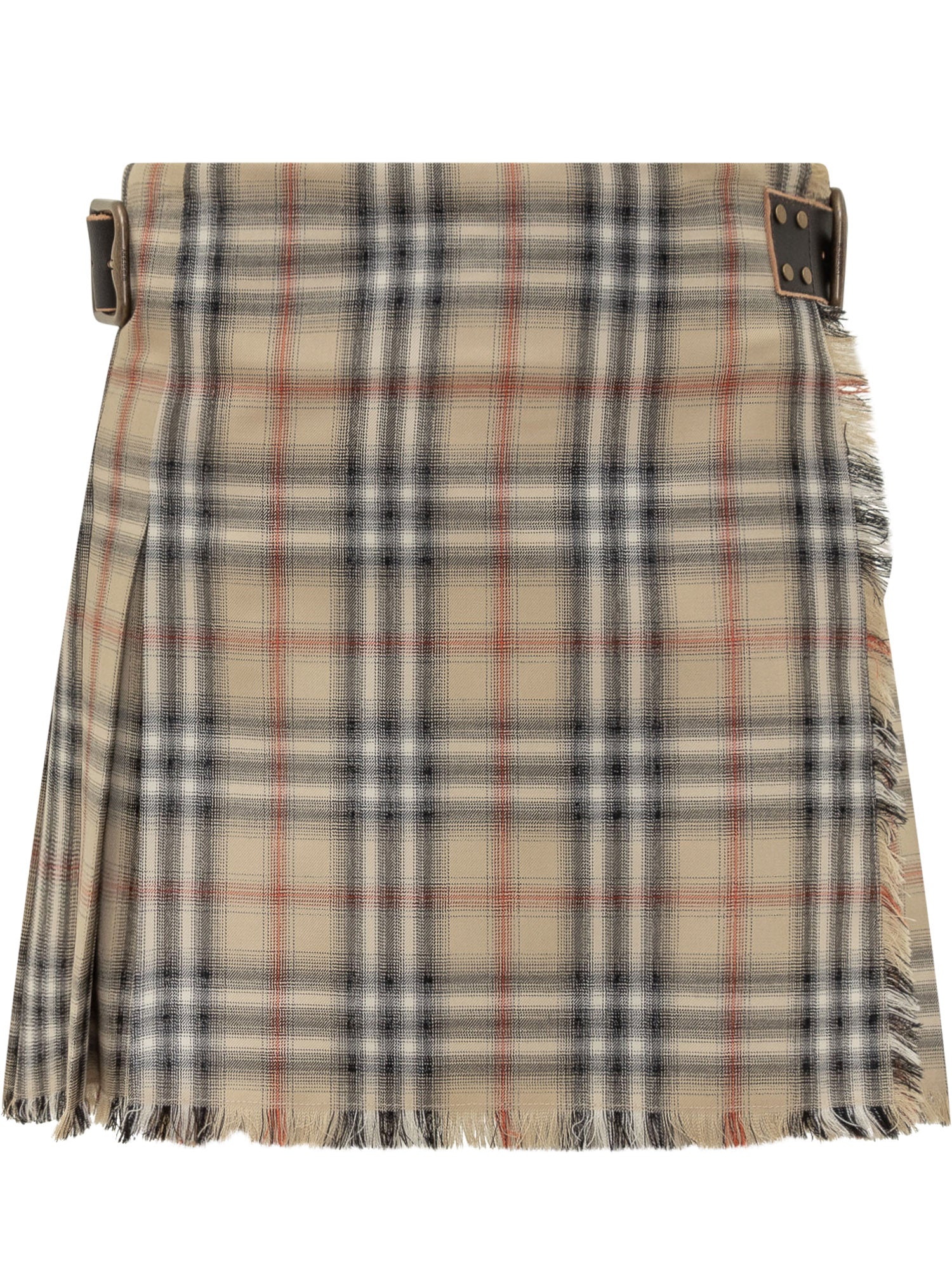 Fringed Mini Skirt with Check Pattern