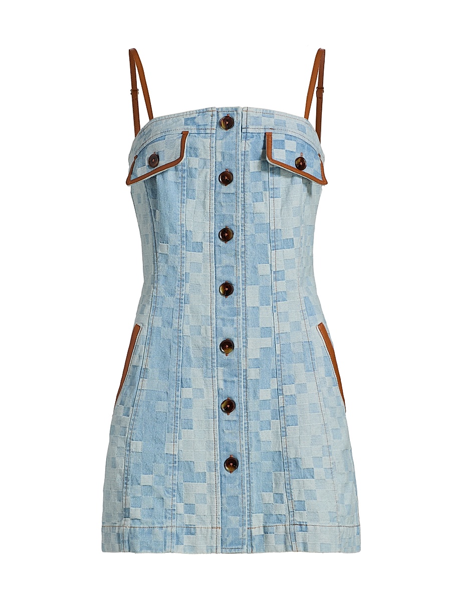 Women's Luis Patchwork Denim Minidress - Indigo Checkered