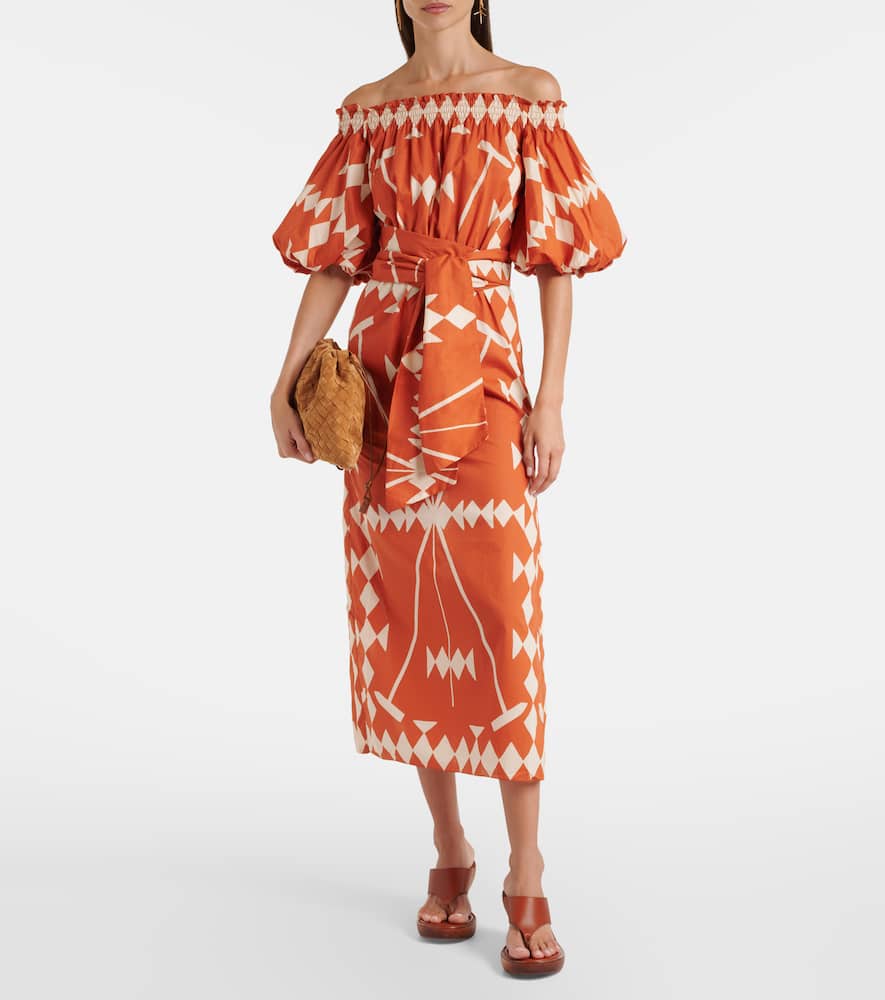 Printed cotton poplin midi dress