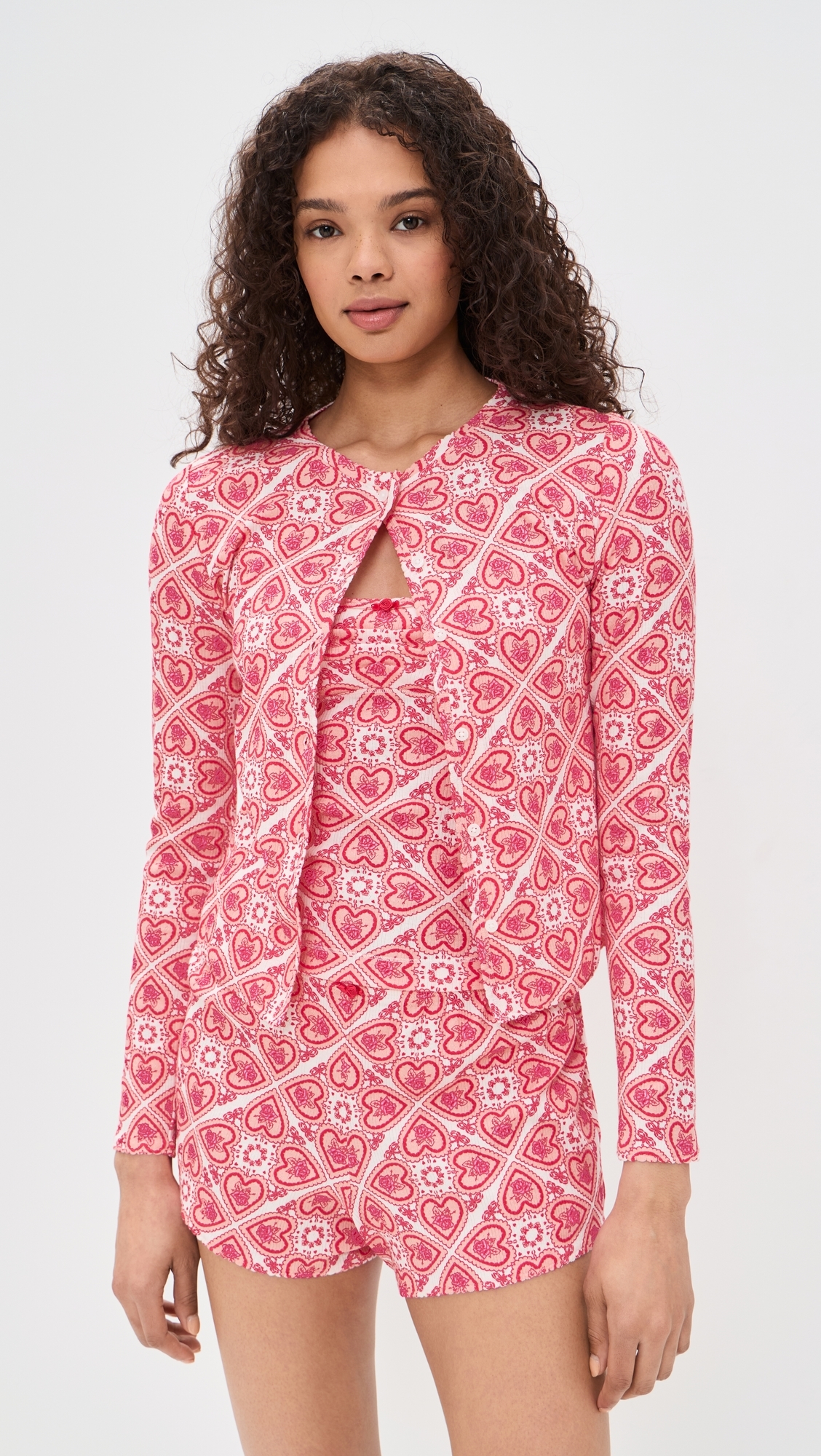The Kaelie Pointelle Cardigan Patchwork Doily Heart/White